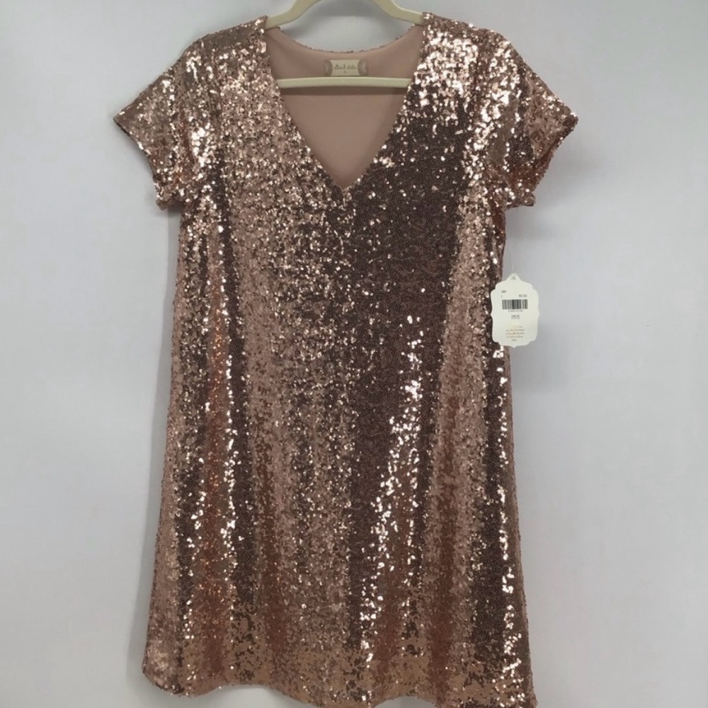 Altar’d State Women’s Jorah Sequined Rose Gold Cap Sleeve Party Dress NWT Size S
